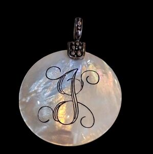 Monogrammed "J" 40mm shell pendant with silver bale LOT 1165